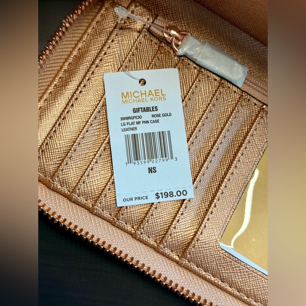 MICHAEL KORS *NWT* Jet Set MF Phone Case Wallet Wristlet Glitter Rose Gold - Picture 5 of 10